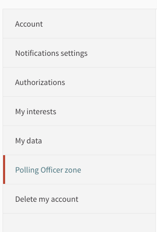 Polling officer zone in the menu of a participant profile
