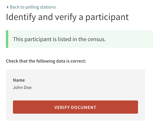 The Polling Officer can double-check that the census record found corresponds to the ID provided by the voter matching the voter’s full name.