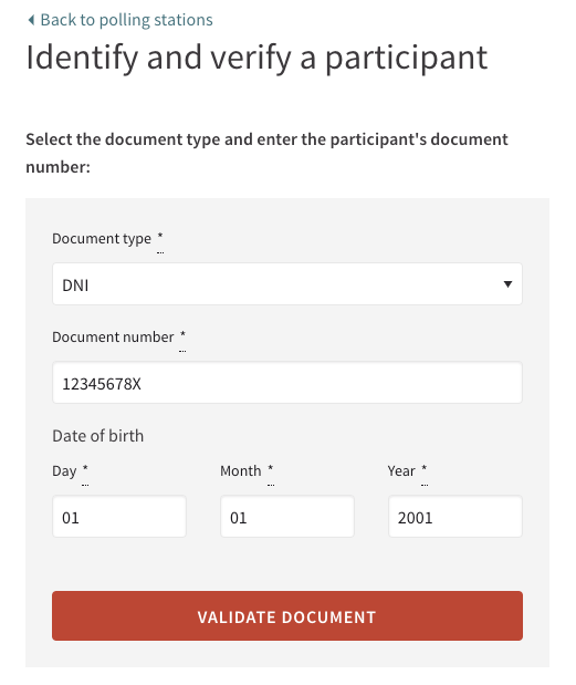 Clicking on `Validate document` the application will check whether the voter is in the census.