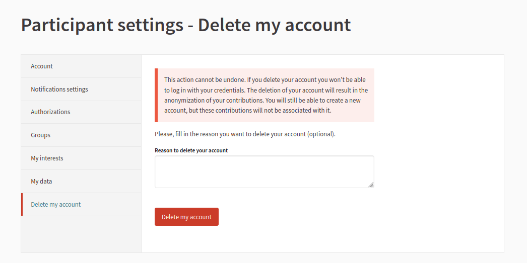 Delete my account form