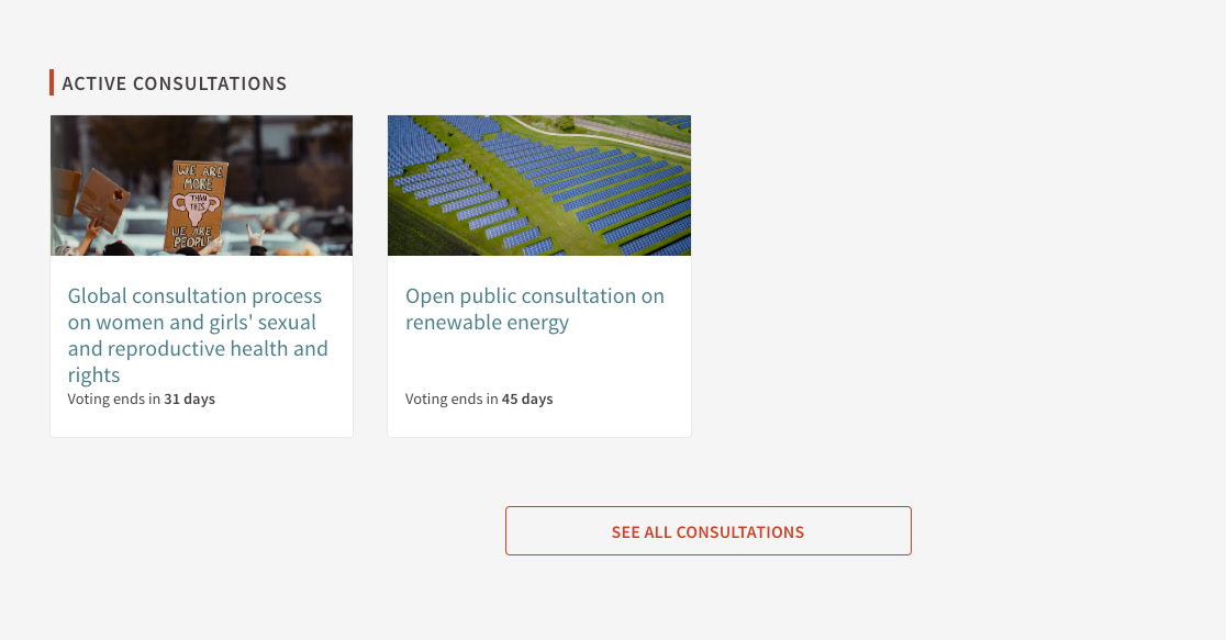 Highlighted consultations in Homepage content block