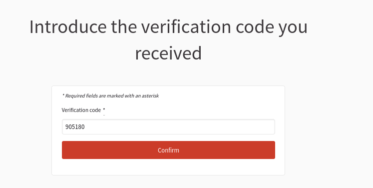 Code by postal letter confirmation form