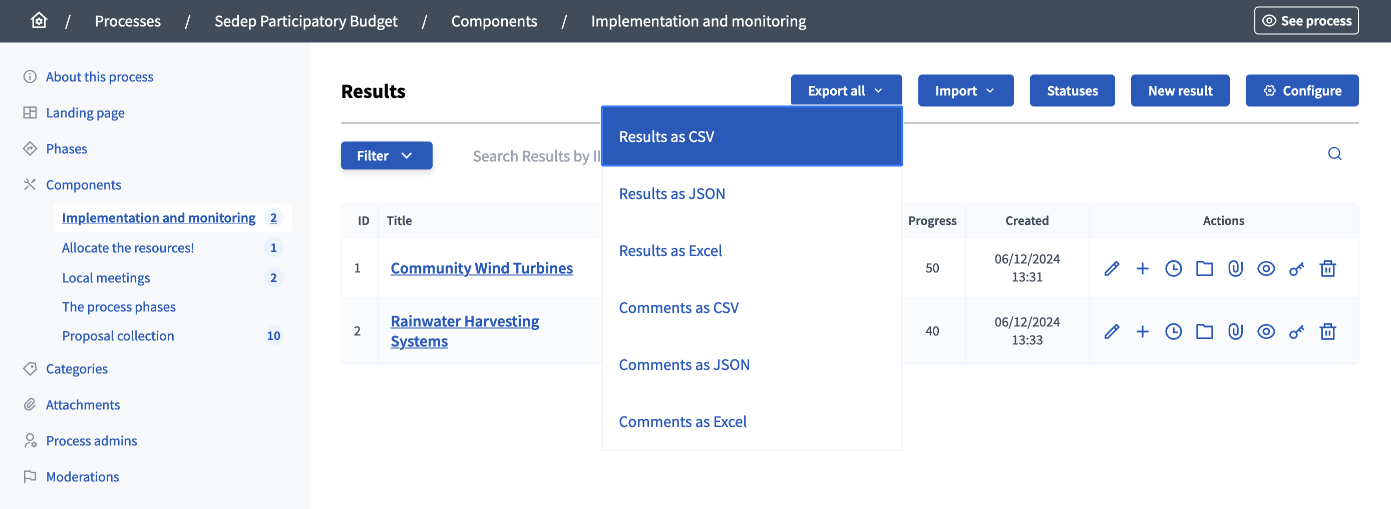 Import results from CSV form