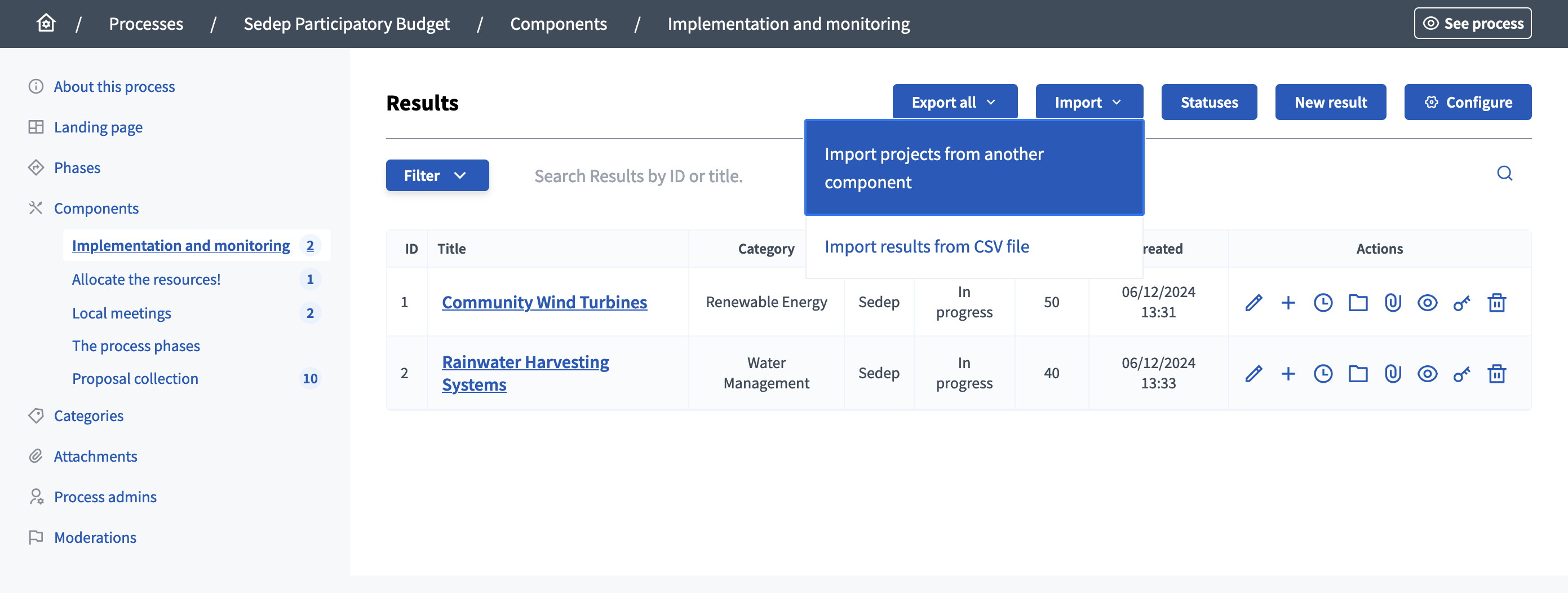 Import results from CSV form