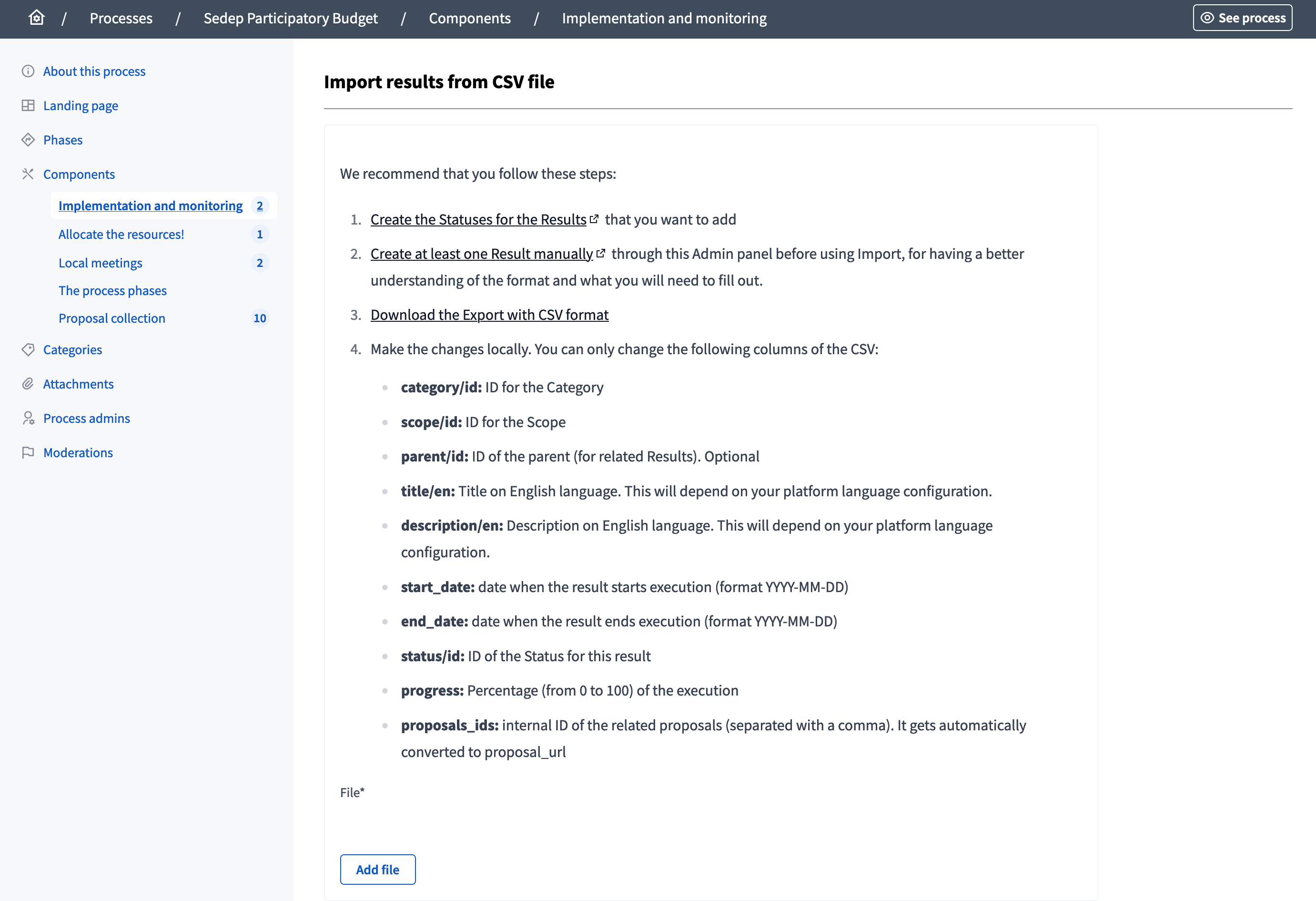 Import results from CSV form