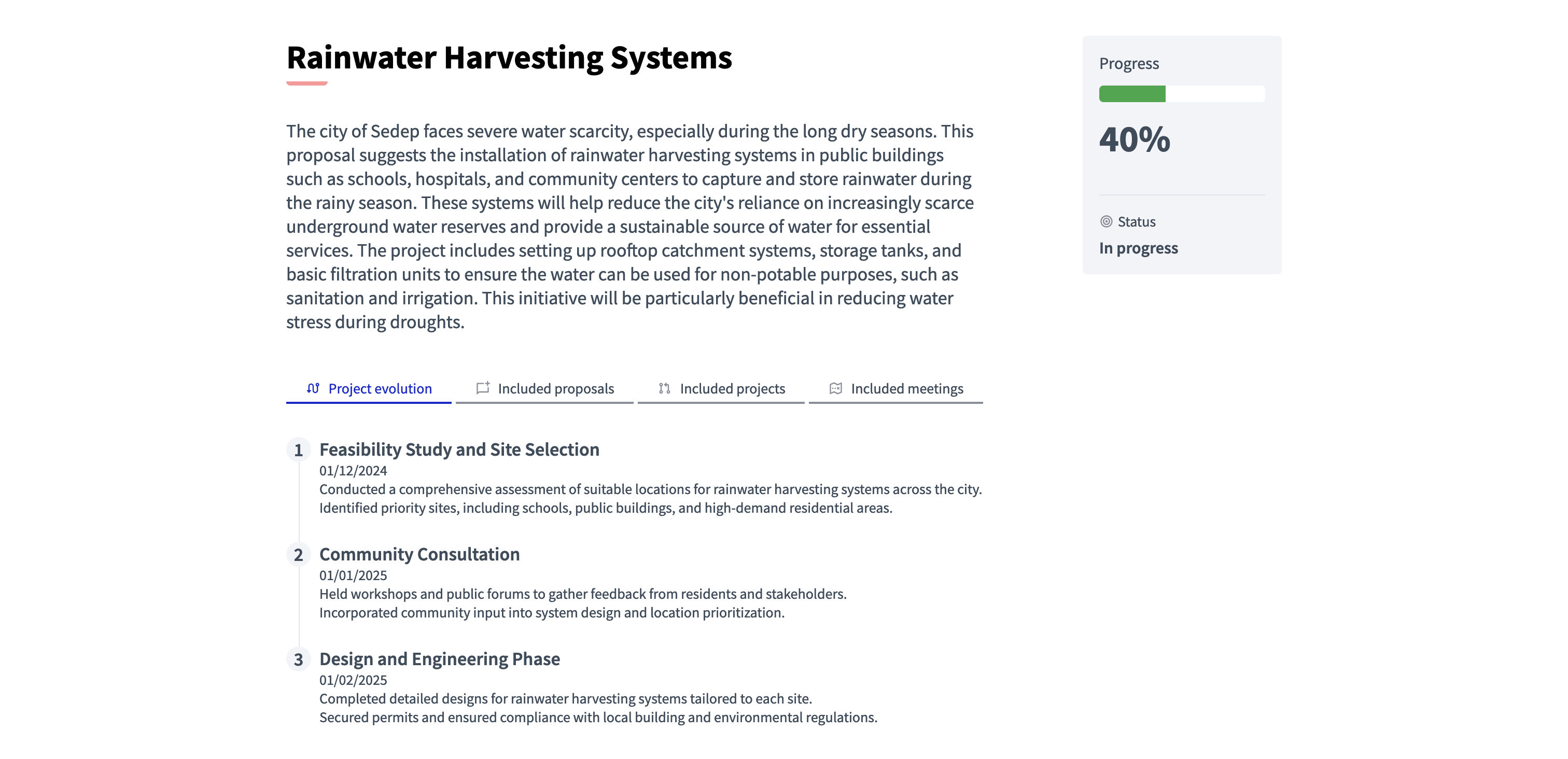 Result page with timeline entries