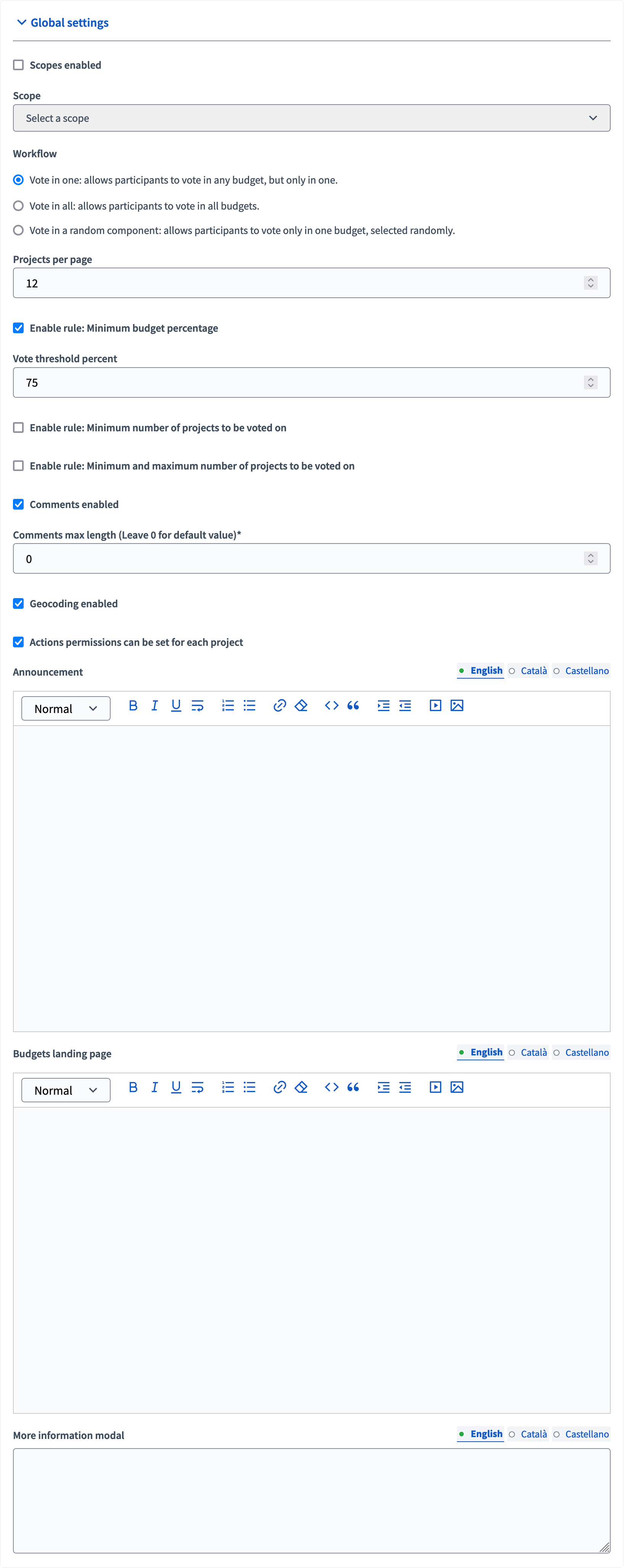 Add component form - Global settings