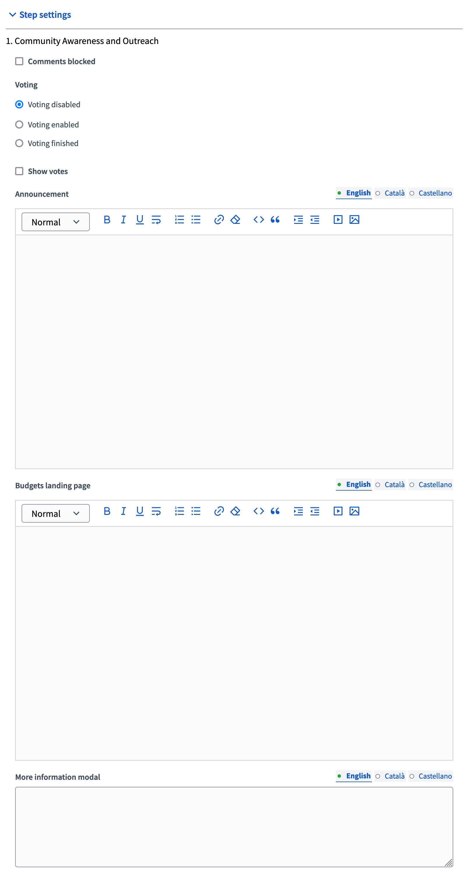 Add component form - Step settings