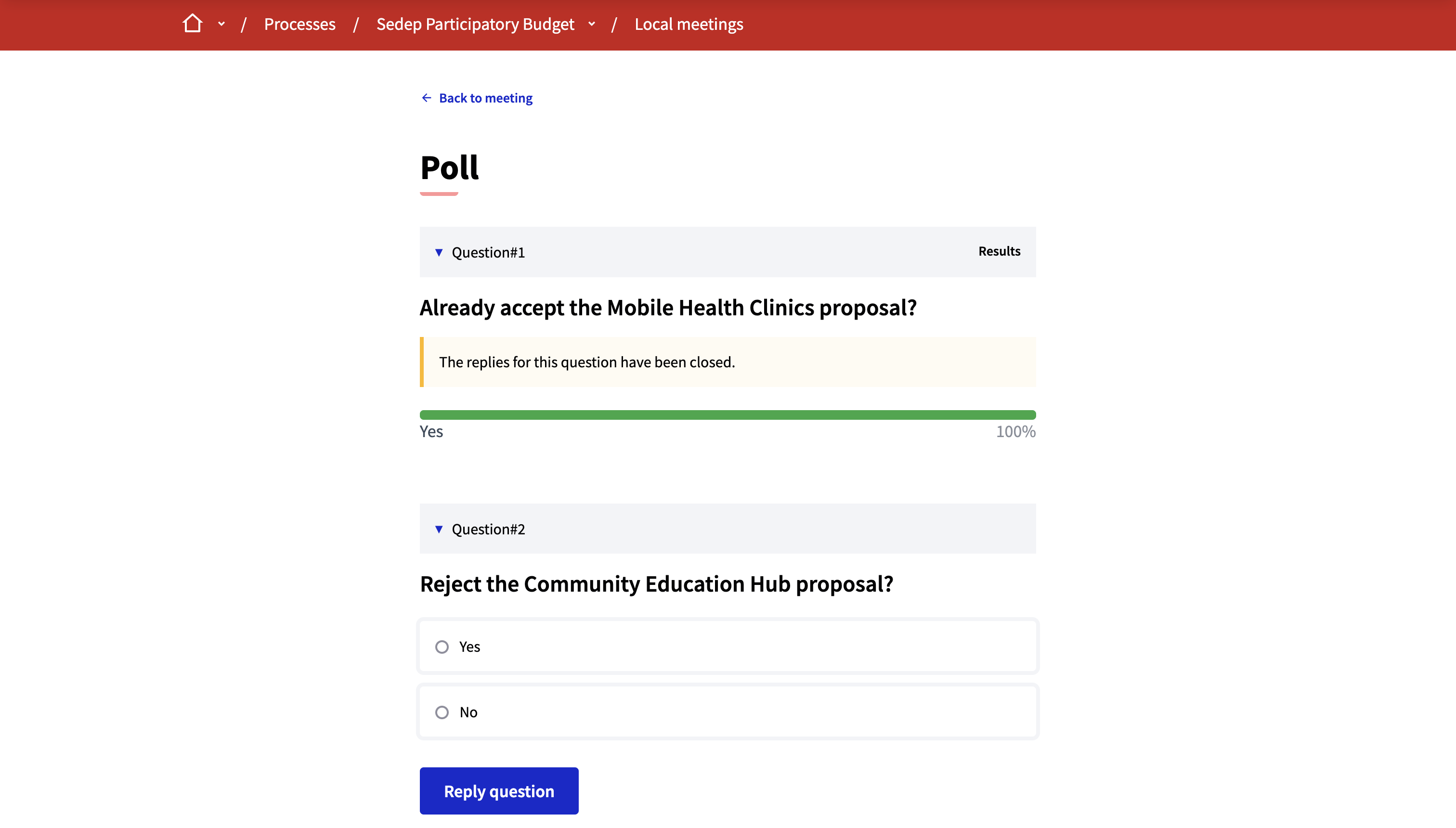 Polls replies view for participant