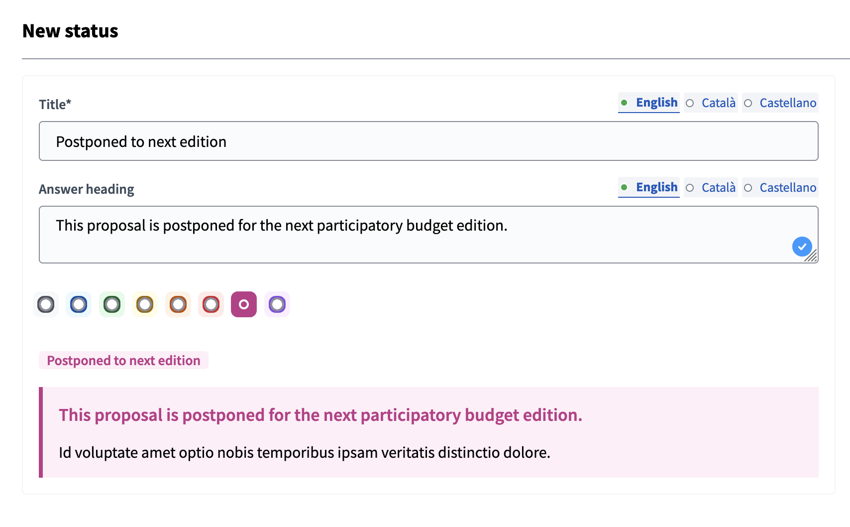 Proposal new status form