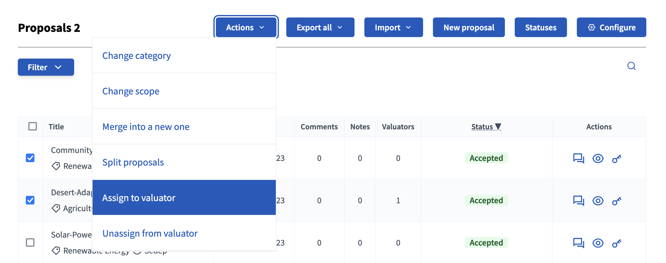 Proposals bulk actions