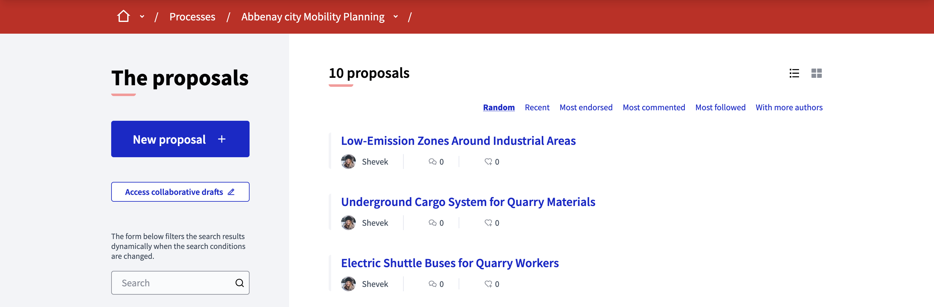 collaborative draft button on proposals list