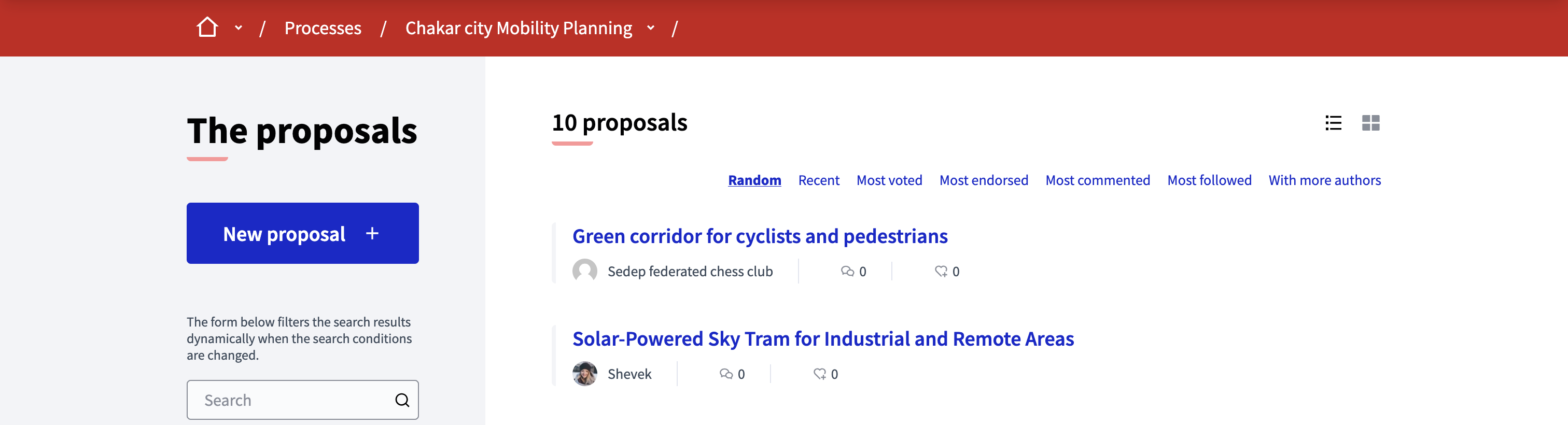 New proposal button on proposals list