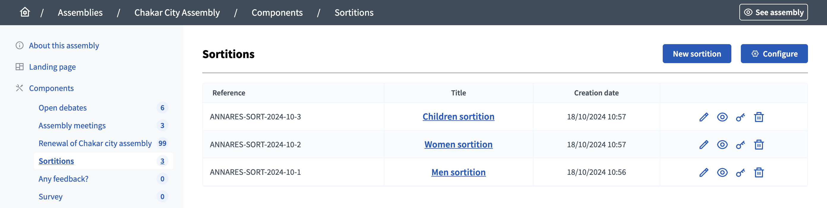 Manage sortitions table