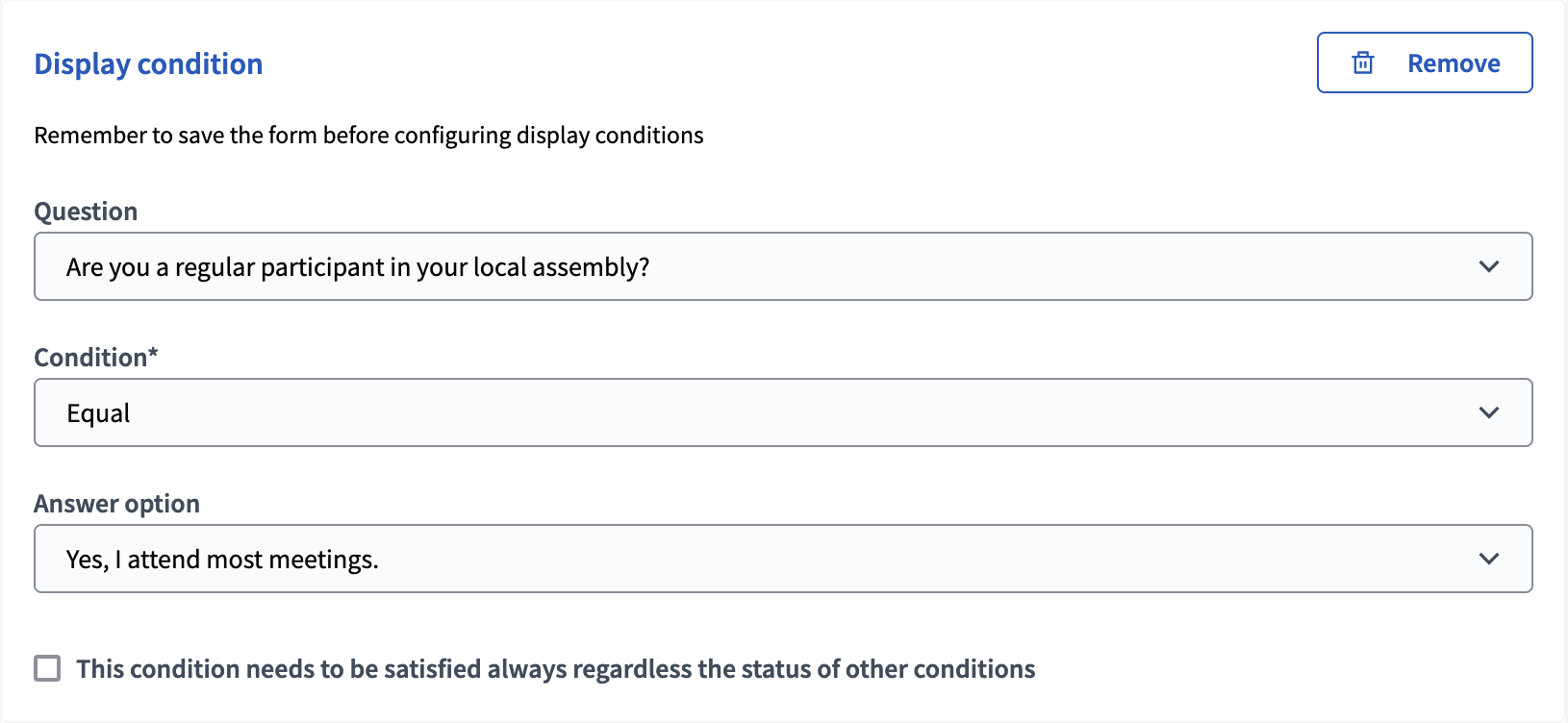 Display condition in backend