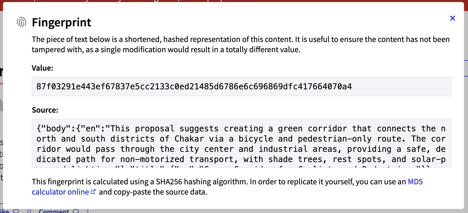 Check fingerprint modal