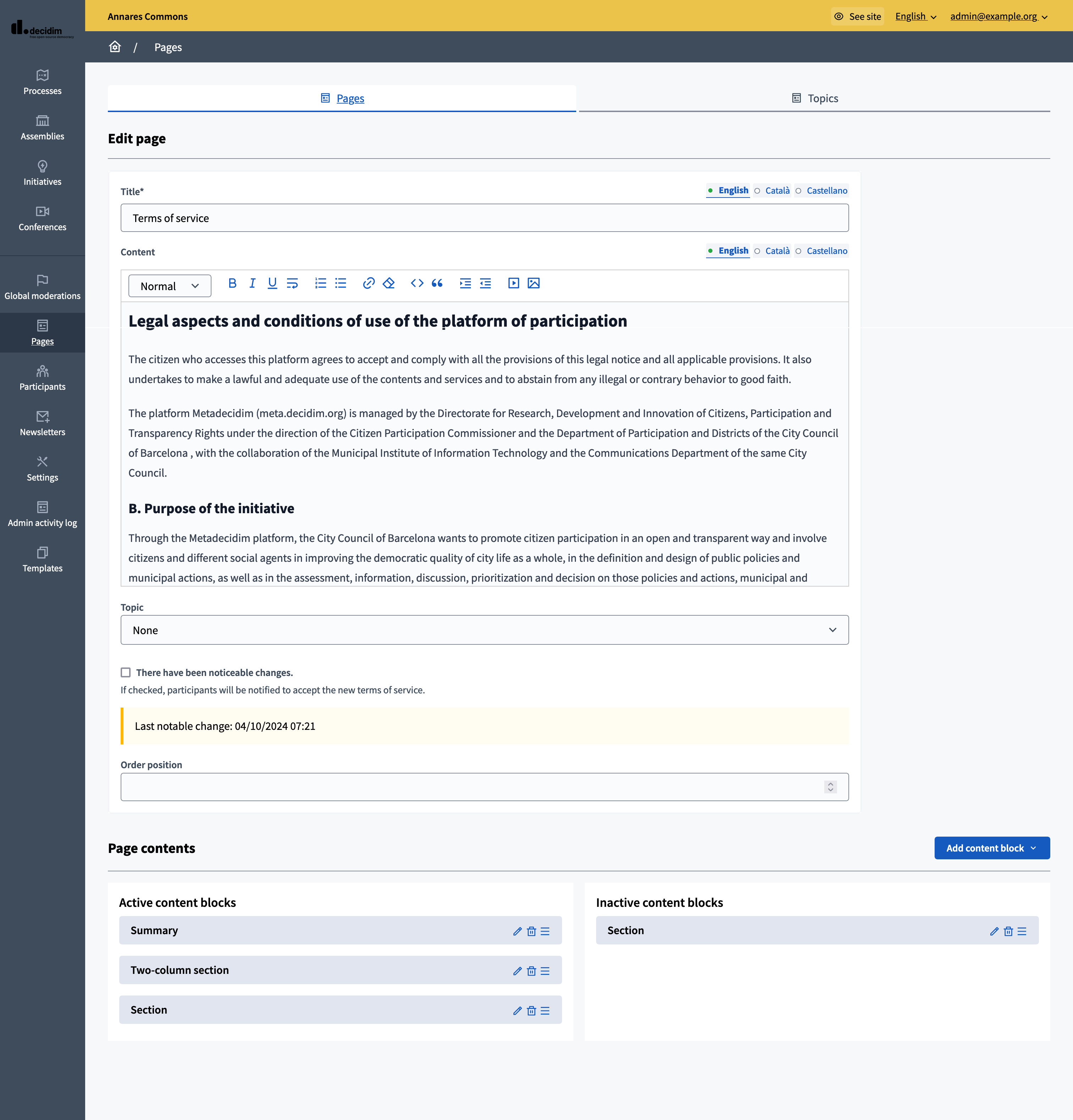 Backend: ToS change