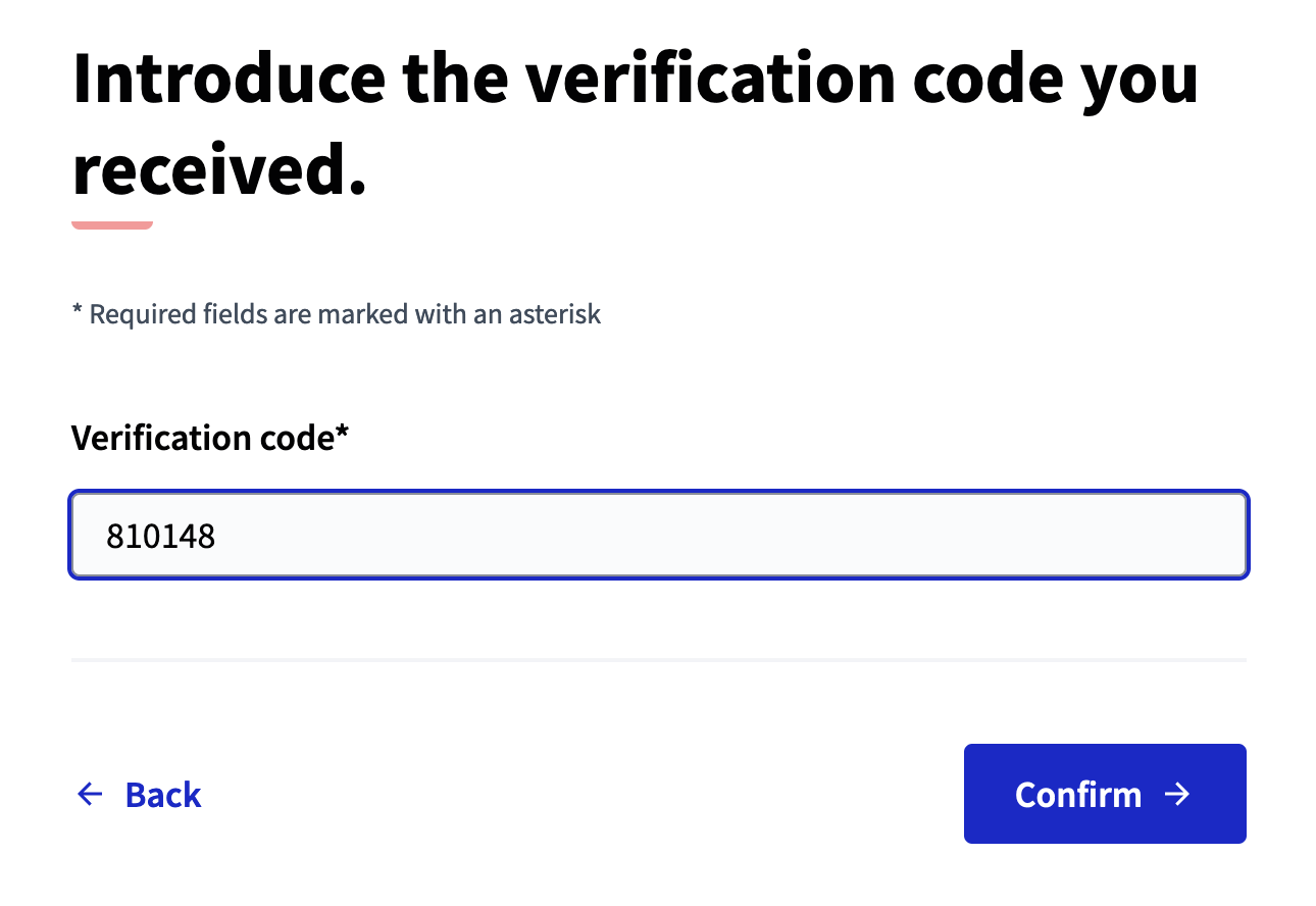 Code by postal letter confirmation form