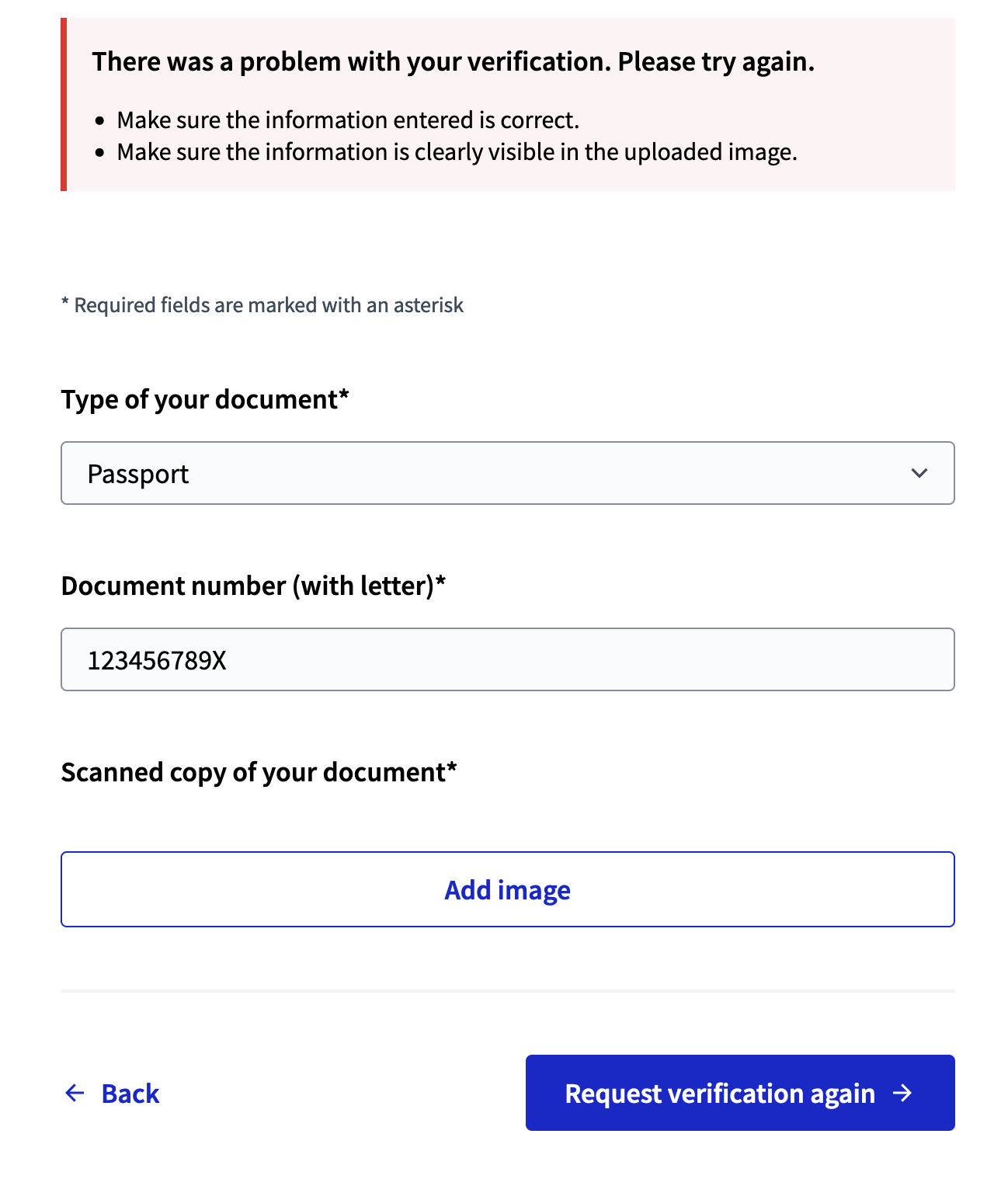 ID document authorization rejected online verification