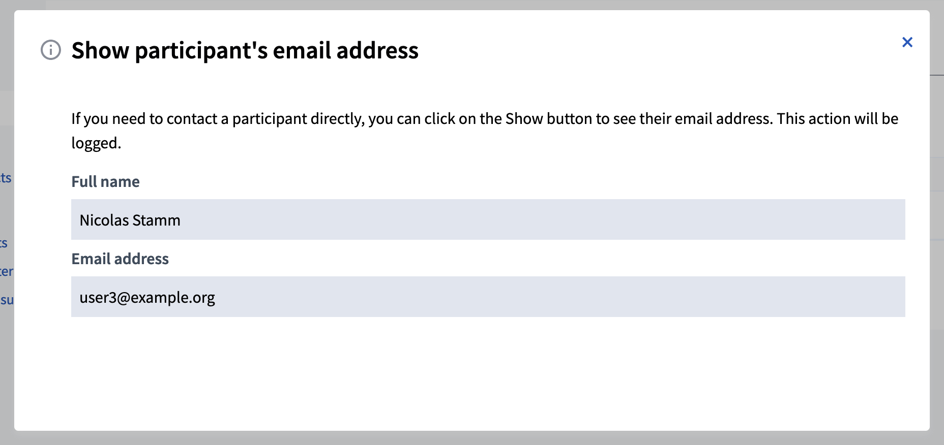 Modal after the email is shown