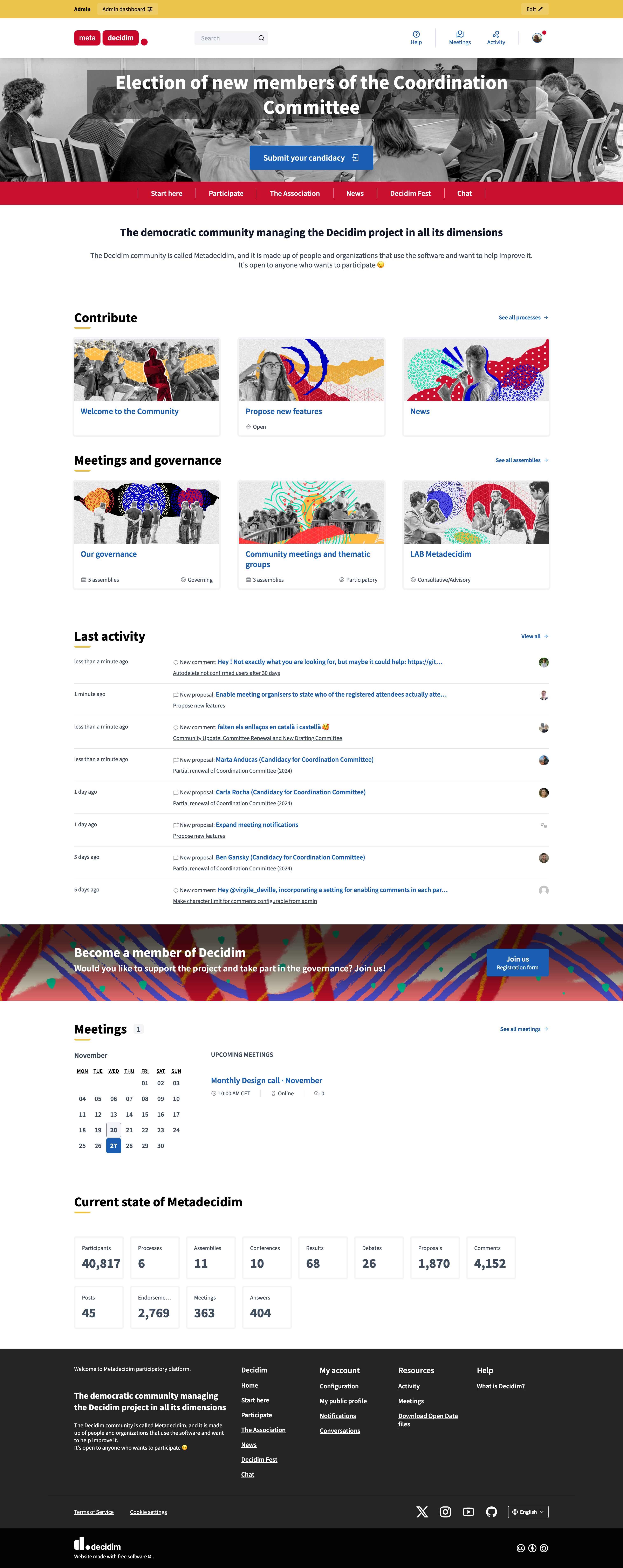 Homepage screenshot of meta.decidim.org