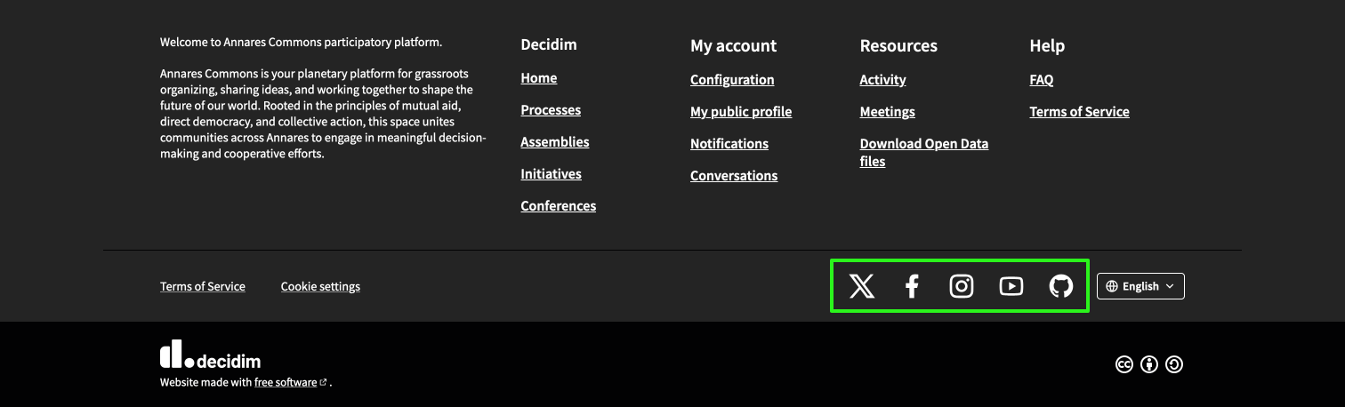 Social networks configuration in Decidim