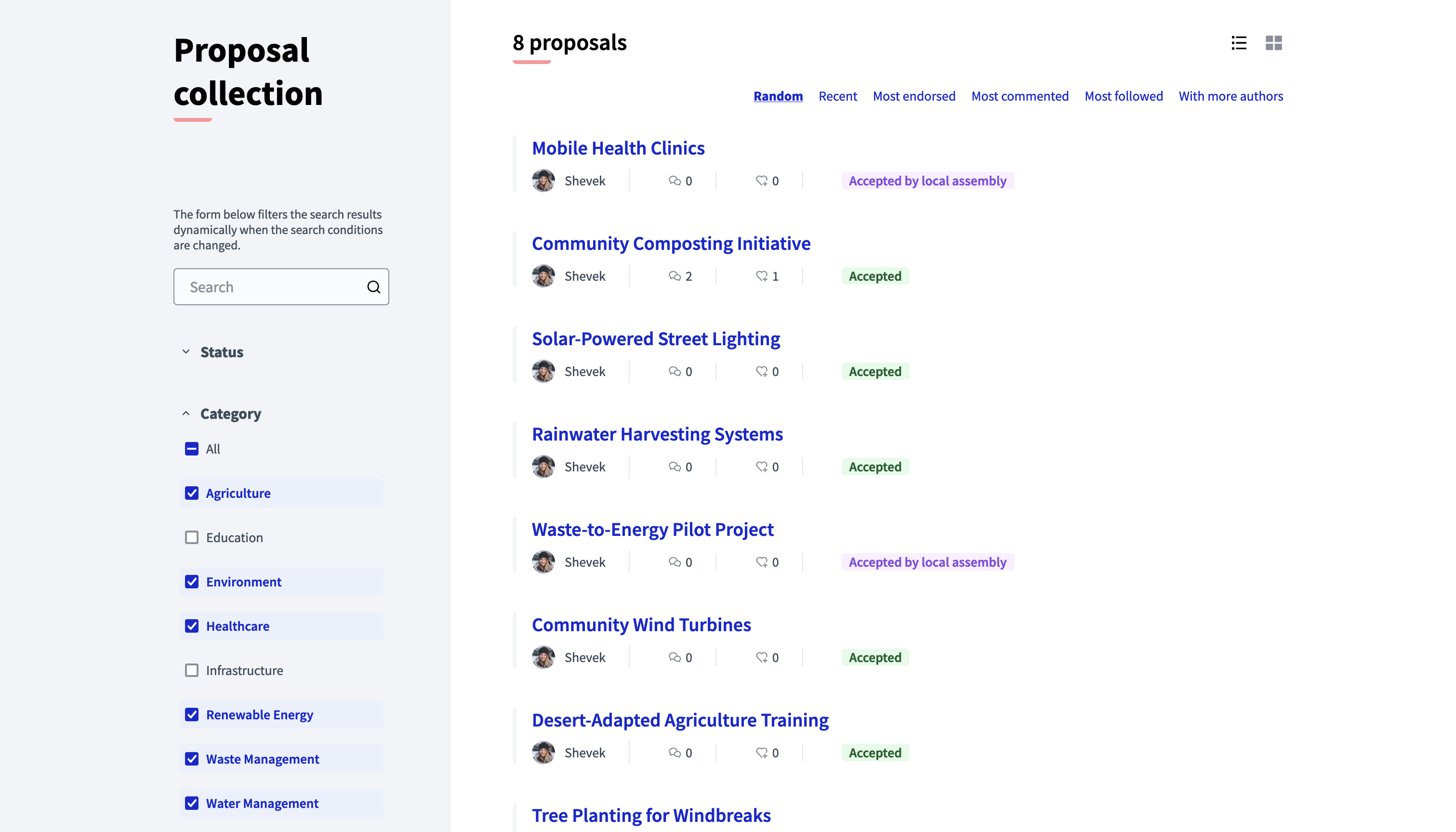 Filter categories in proposals