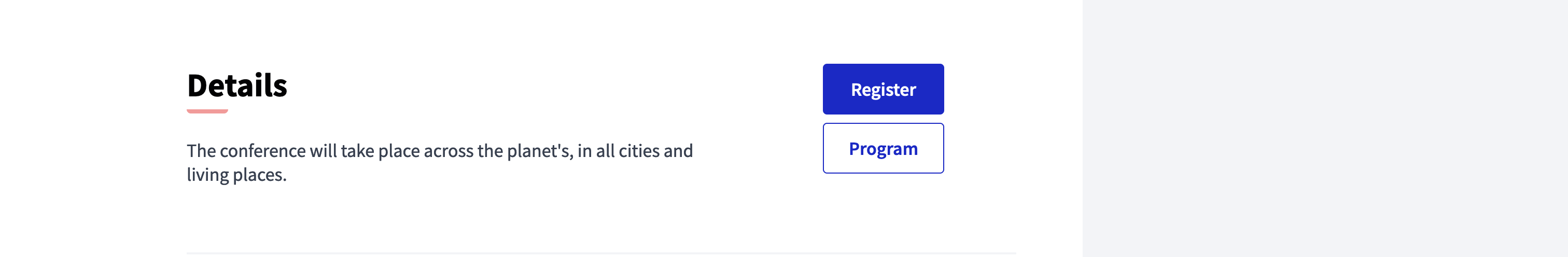 Registration button on landing page details