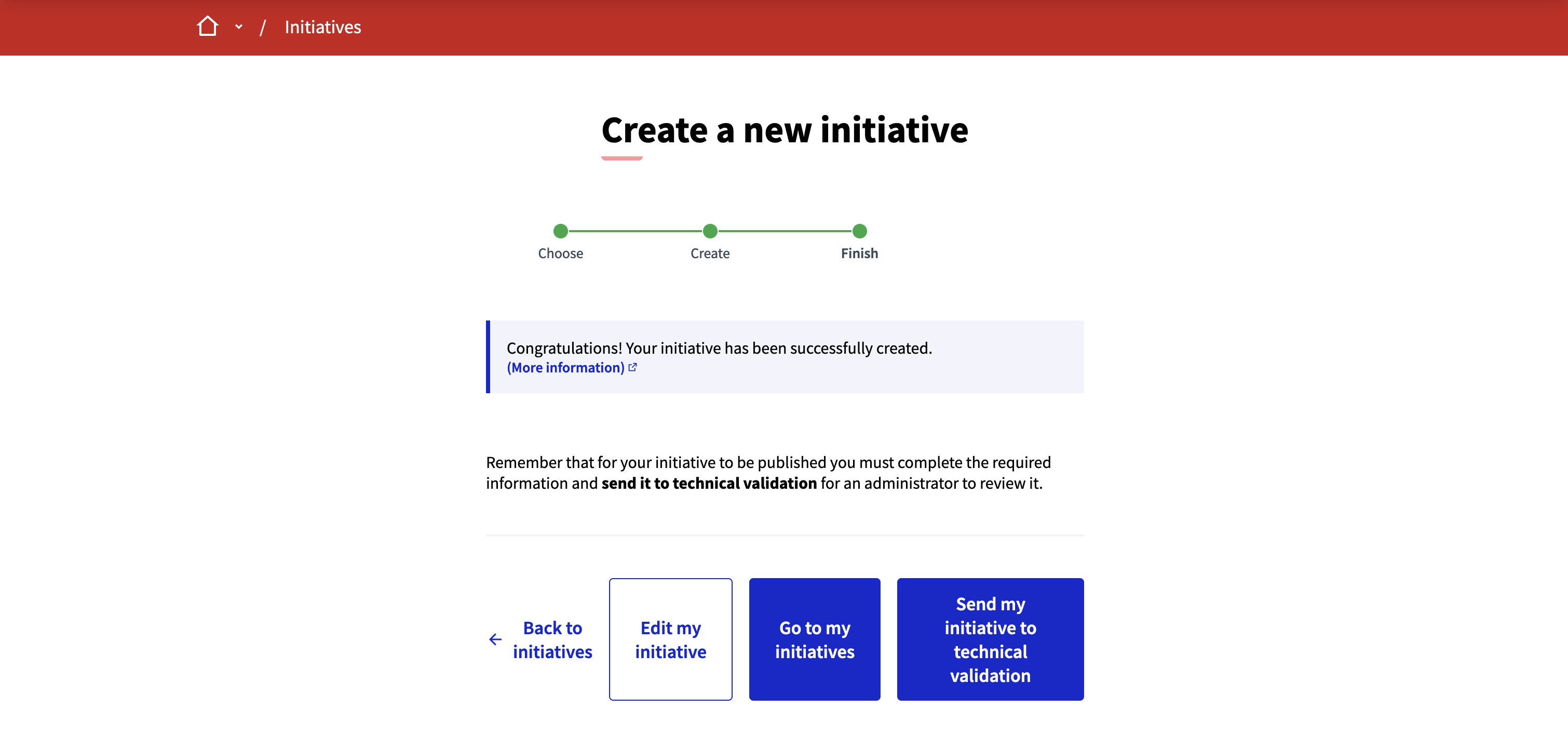 Initiative creation: initiative finish