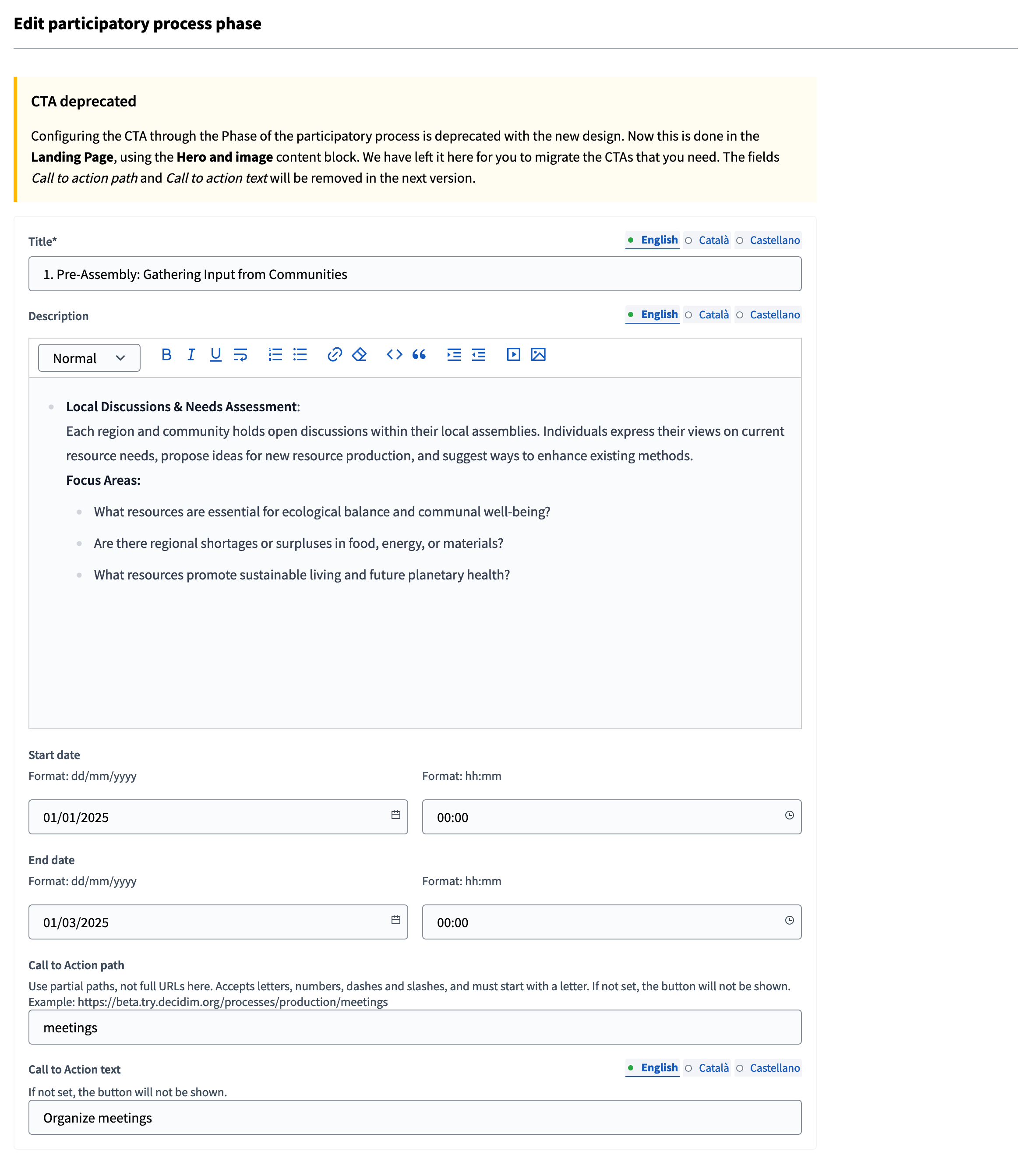 Create a new participatory process phase form