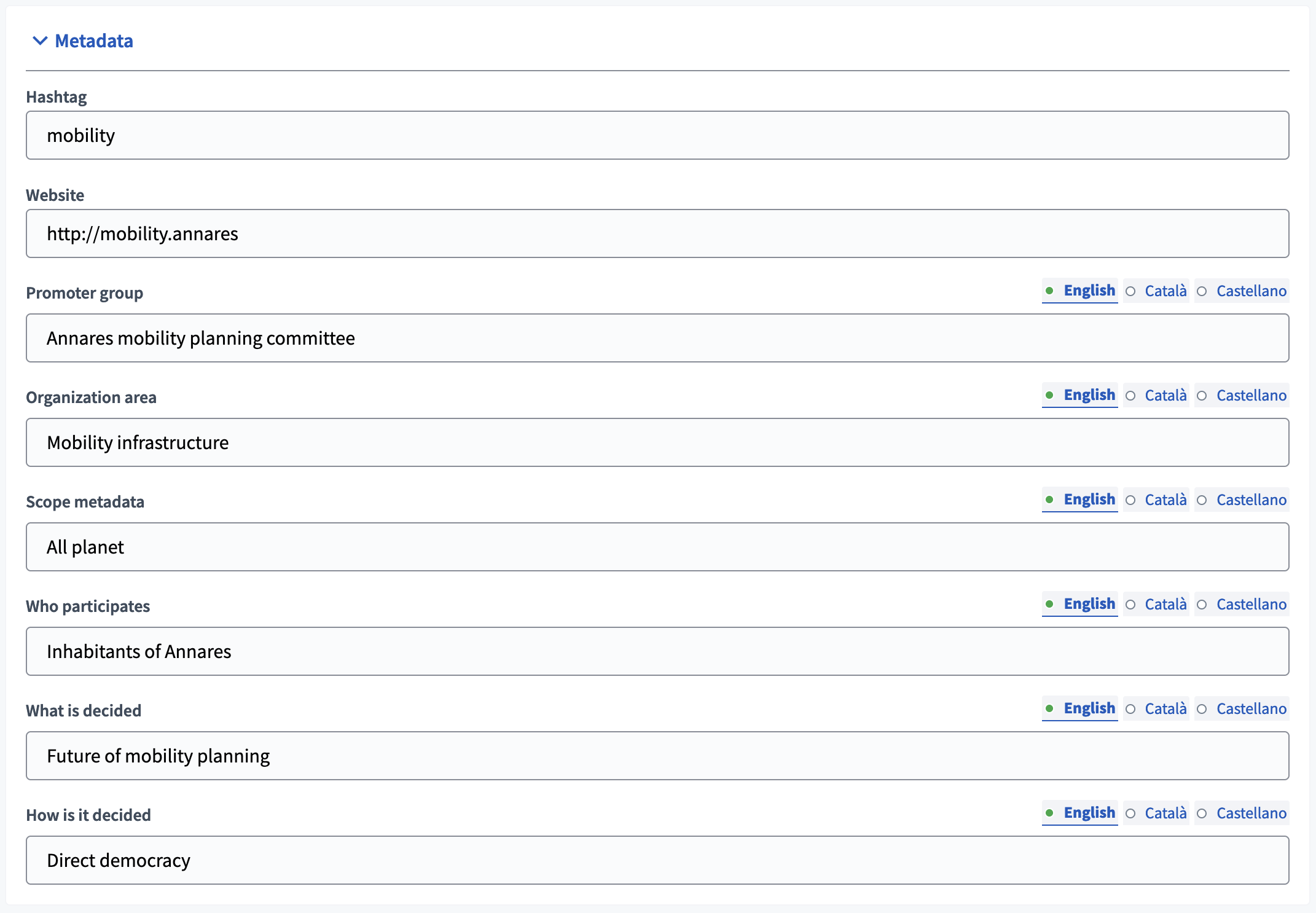 Participatory process groups creation form metadata