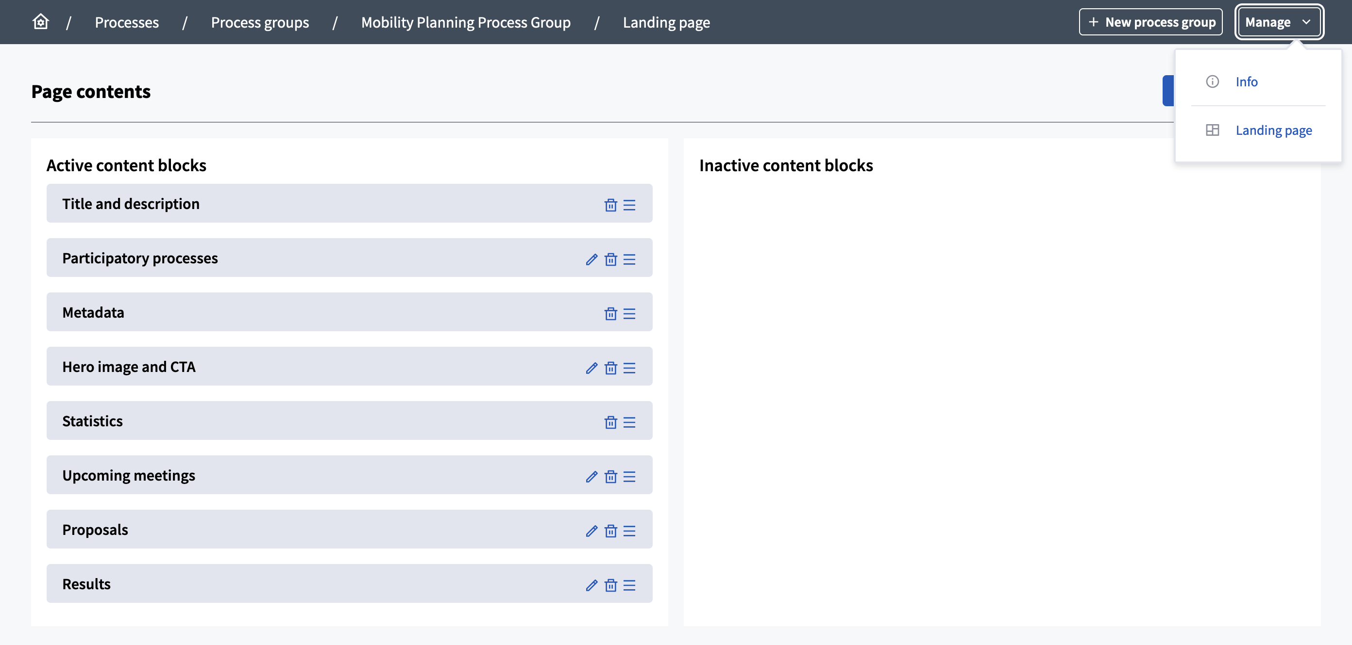 Participatory process group landing page