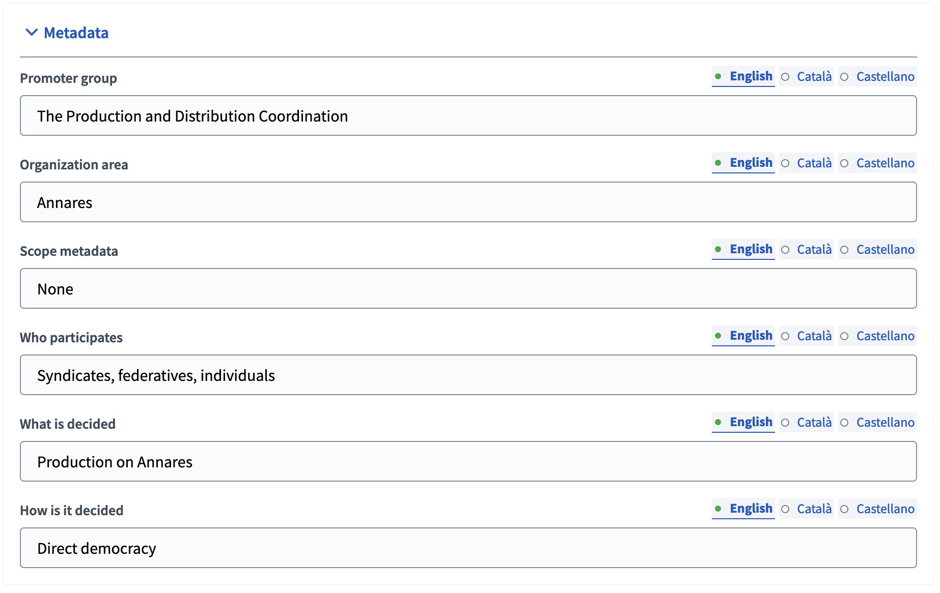 New participatory process form metadata section