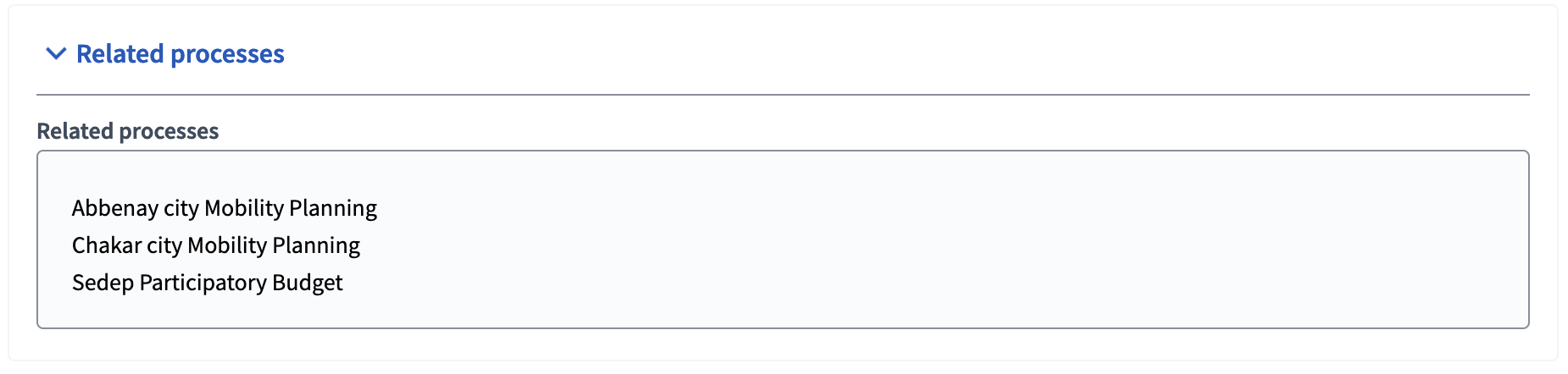 New participatory process form Related processes section