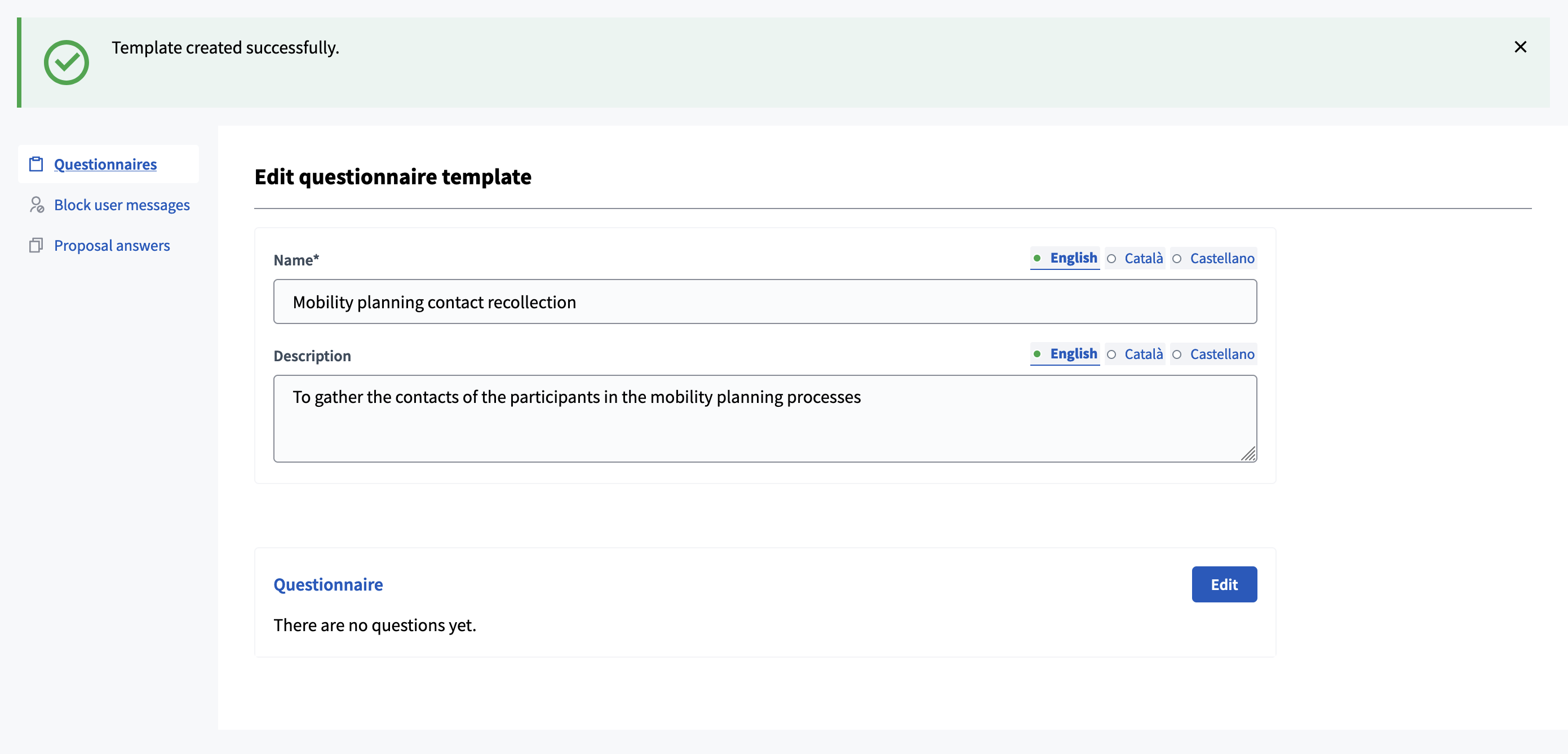 Backend: new survey template form