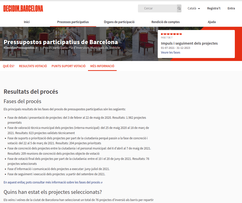 More information page in 2020 Participatory Budgeting process in Decidim Barcelona - Frontend