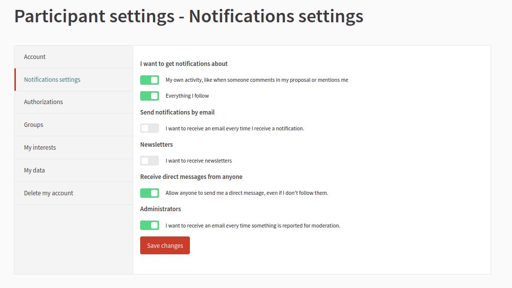 Notifications settings