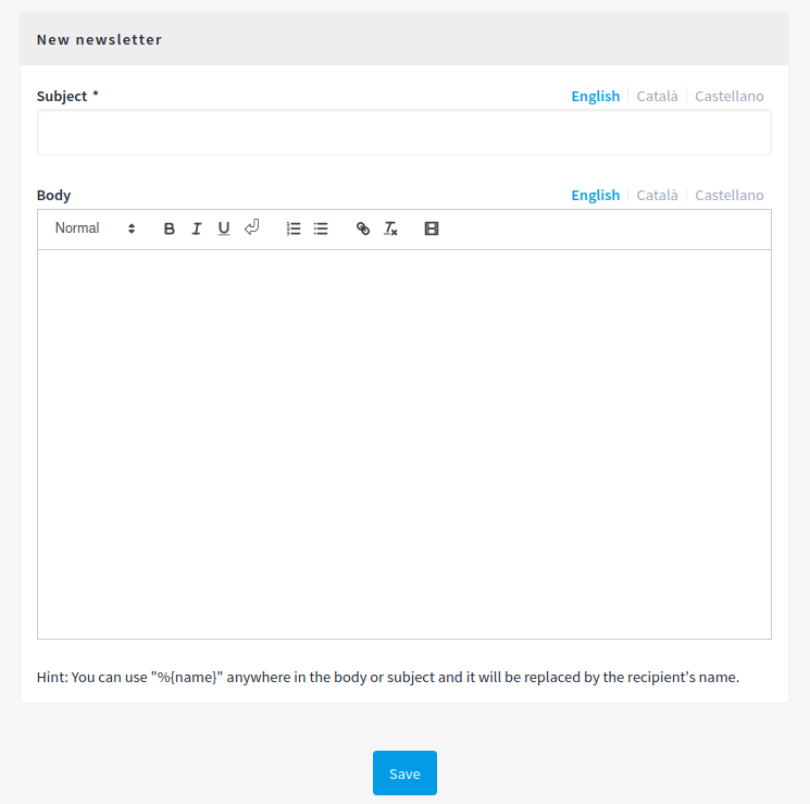 Newsletter new template basic form