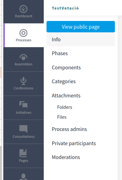 Process submenu in admin