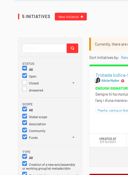 Initiatives scopes filtering