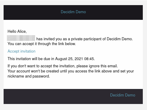 Email invitation of a private participant