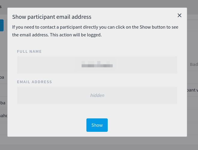 Modal in show email
