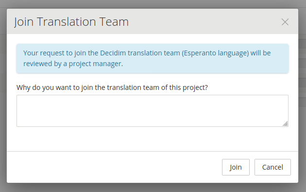 Message in Join Decidim Translations