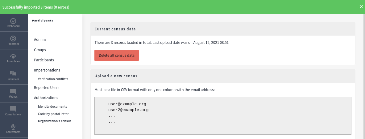 Imported CSV