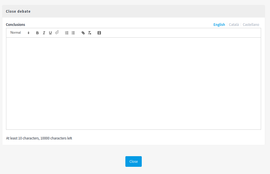 Close debate backend form