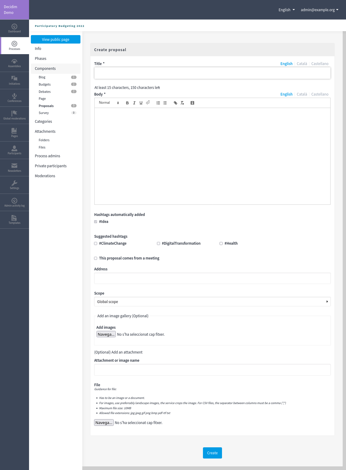 New proposal form - with multiple settings (official proposals)