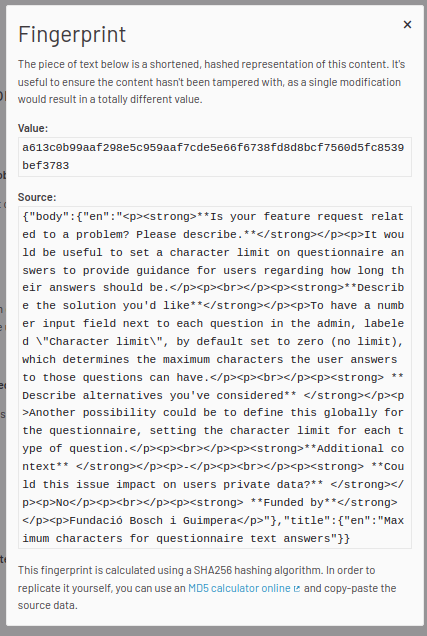 Check fingerprint modal