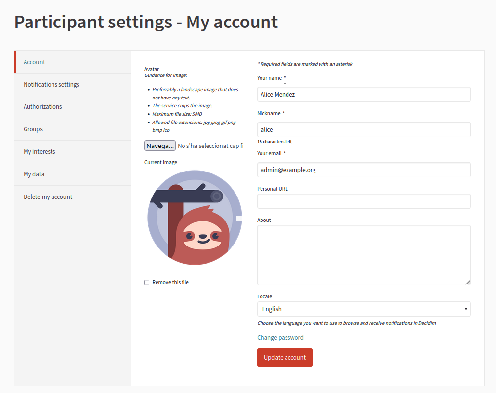 My account form