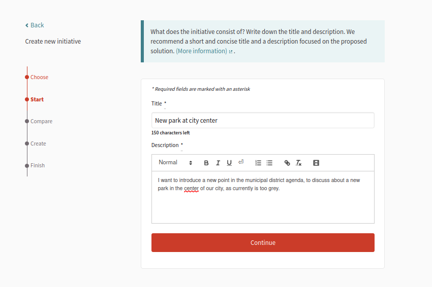 Initiative creation: step 2