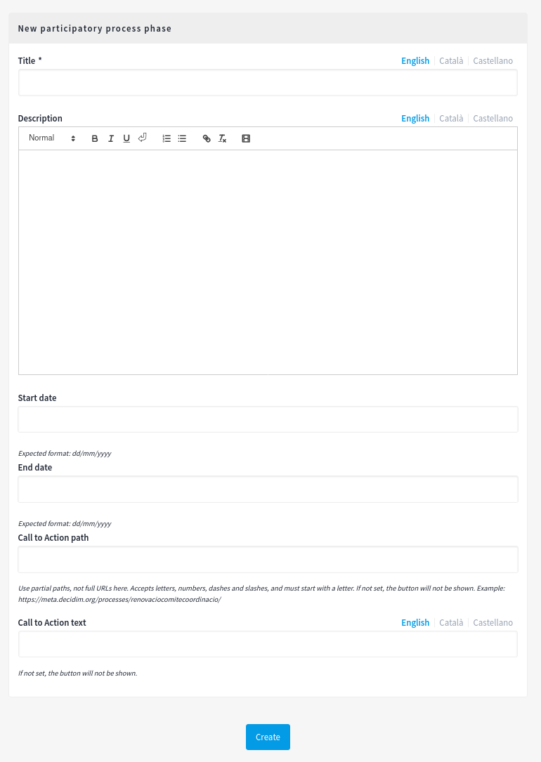 Create a new participatory process phase form